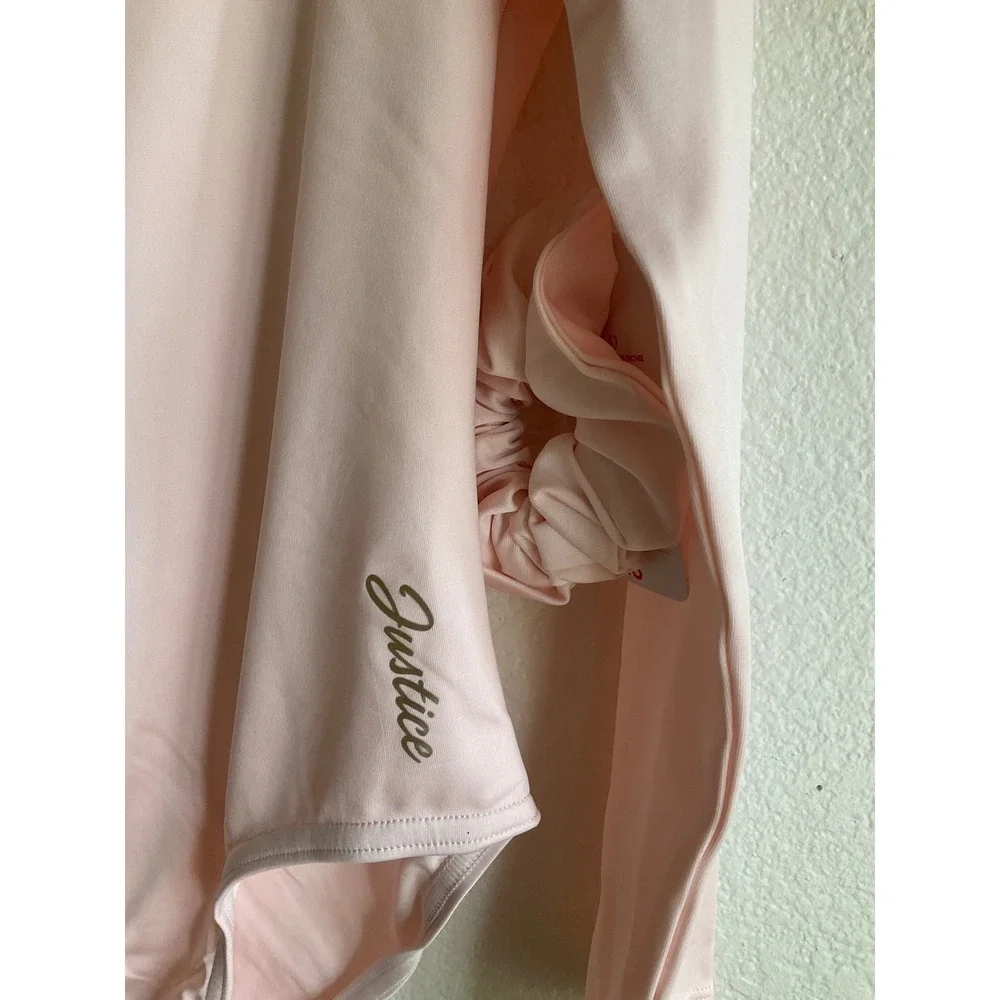 Justice Girls Pink Long Sleeve Leotard with Scrunchie Size L 12/14‎ Mesh Keyhole
